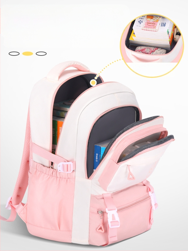 PU skolas mugursoma meitenēm ar elpojošu, ūdensizturīgu un antibakteriālu audumu, muguras aizsardzību, iekšējā odere no kanvas ar svītru rakstu