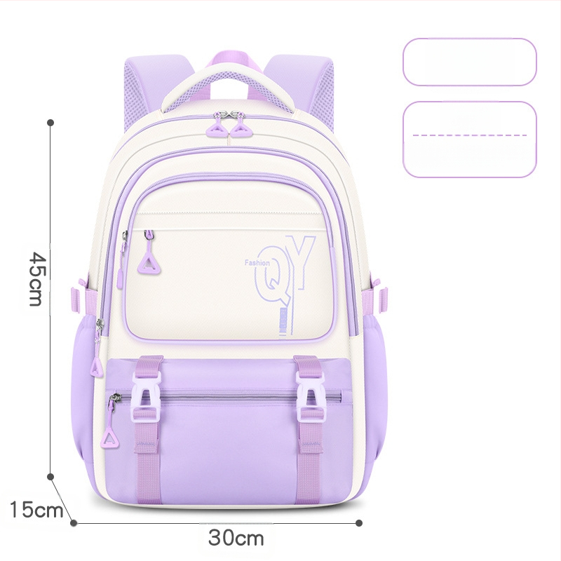 PU skolas mugursoma meitenēm ar elpojošu, ūdensizturīgu un antibakteriālu audumu, muguras aizsardzību, iekšējā odere no kanvas ar svītru rakstu