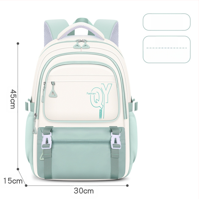 PU skolas mugursoma meitenēm ar elpojošu, ūdensizturīgu un antibakteriālu audumu, muguras aizsardzību, iekšējā odere no kanvas ar svītru rakstu