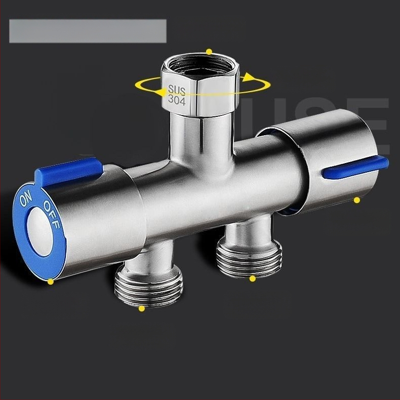 Меден ъглов клапан с двойен изход за кухня и баня, многофункционален спрей за чешма и комплект за тоалетна, модел: двойно изходен, монтаж в стена, работно налягане 0.8, вътрешен Ø 15
