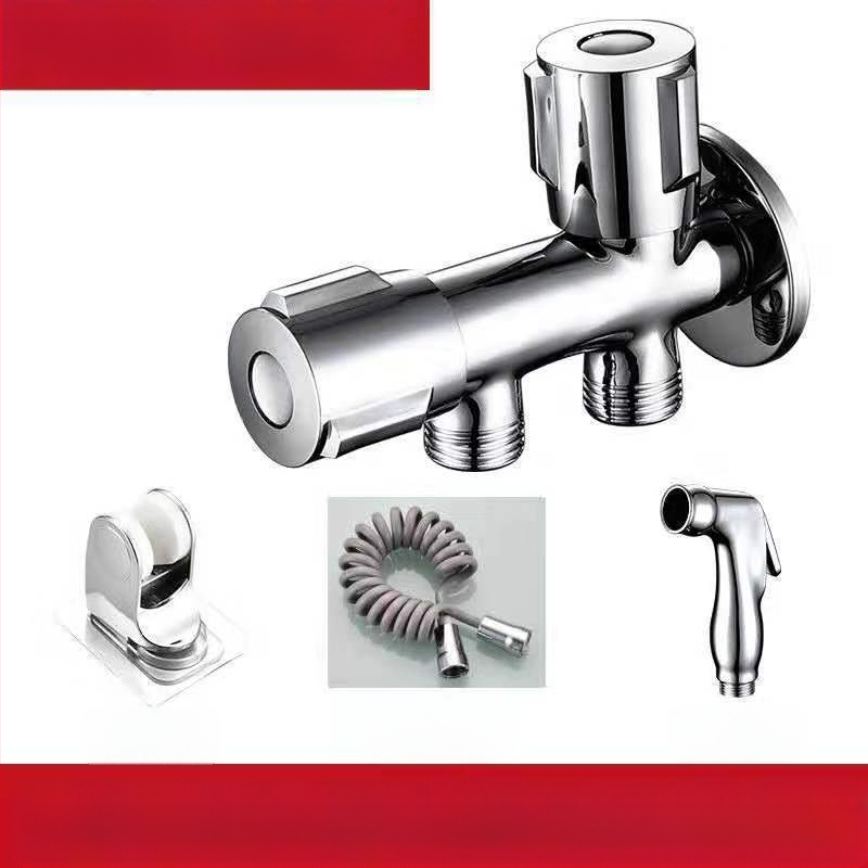 Меден ъглов клапан с двойен изход за кухня и баня, многофункционален спрей за чешма и комплект за тоалетна, модел: двойно изходен, монтаж в стена, работно налягане 0.8, вътрешен Ø 15