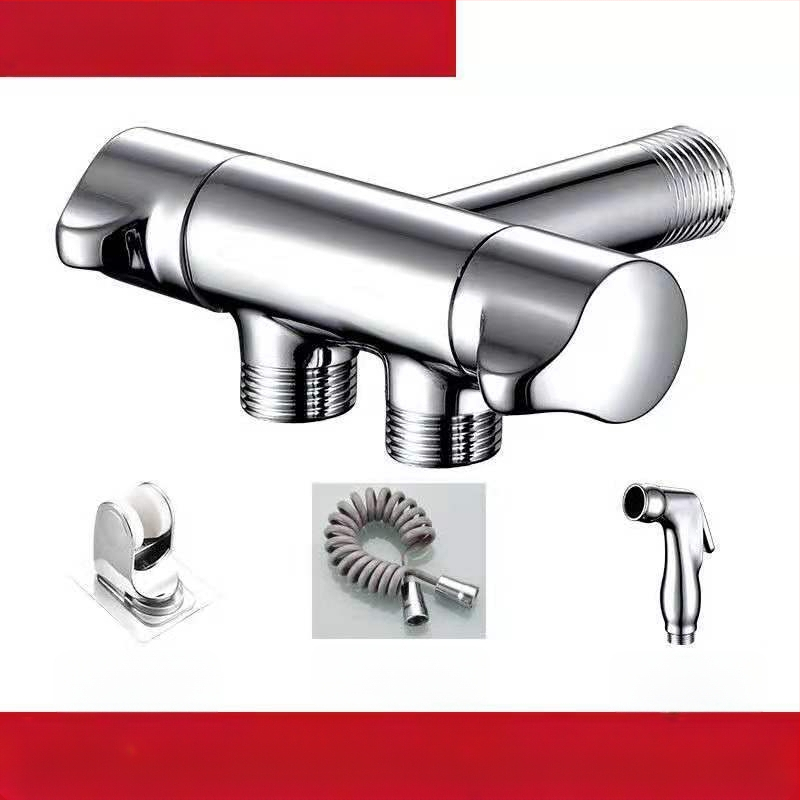 Меден ъглов клапан с двойен изход за кухня и баня, многофункционален спрей за чешма и комплект за тоалетна, модел: двойно изходен, монтаж в стена, работно налягане 0.8, вътрешен Ø 15