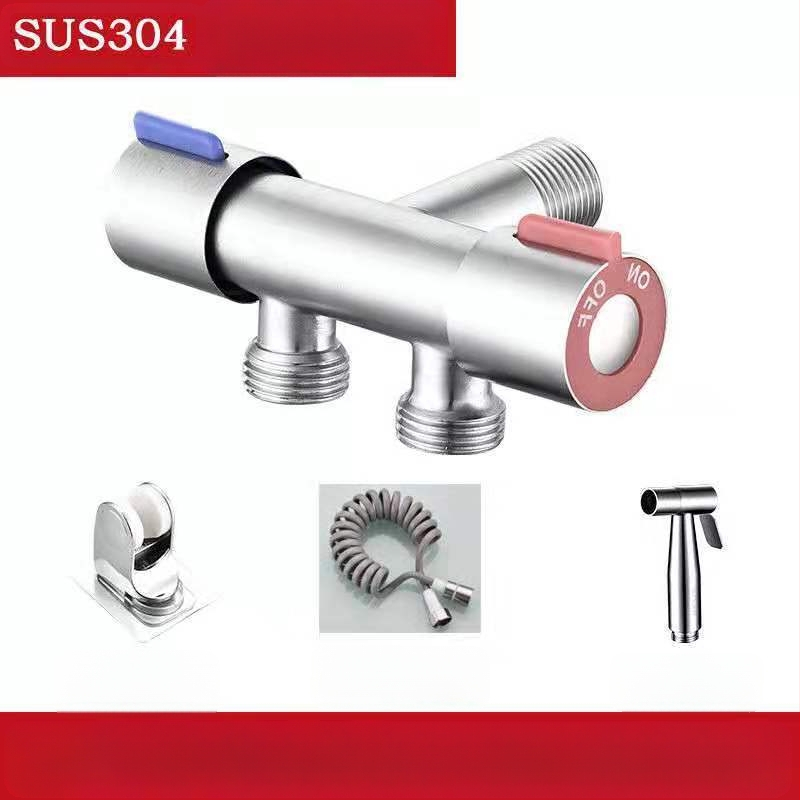 Меден ъглов клапан с двойен изход за кухня и баня, многофункционален спрей за чешма и комплект за тоалетна, модел: двойно изходен, монтаж в стена, работно налягане 0.8, вътрешен Ø 15