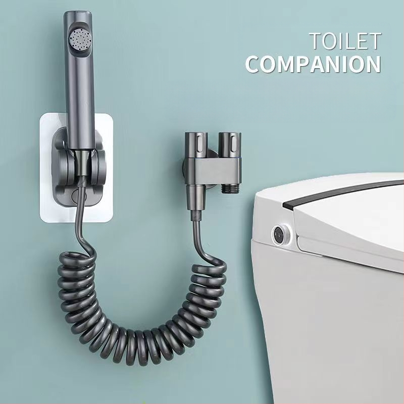 Set pištolja za pranje WC-a s ugradbenom instalacijom, bakreno tijelo, dvostruki izlaz, kutni ventil