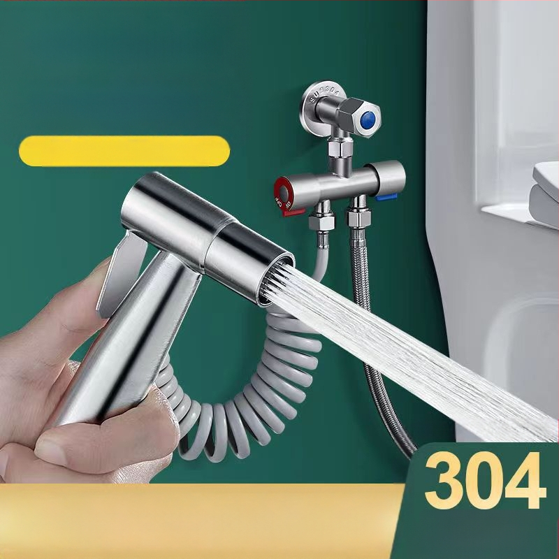 Set pištolja za pranje WC-a s ugradbenom instalacijom, bakreno tijelo, dvostruki izlaz, kutni ventil