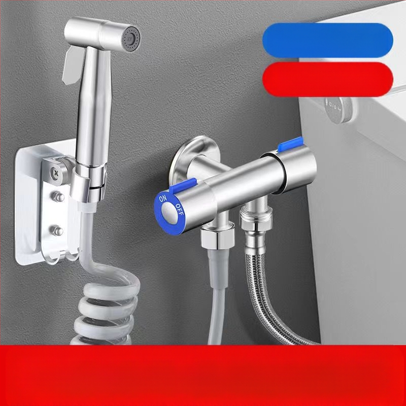 Set pištolja za pranje WC-a s ugradbenom instalacijom, bakreno tijelo, dvostruki izlaz, kutni ventil