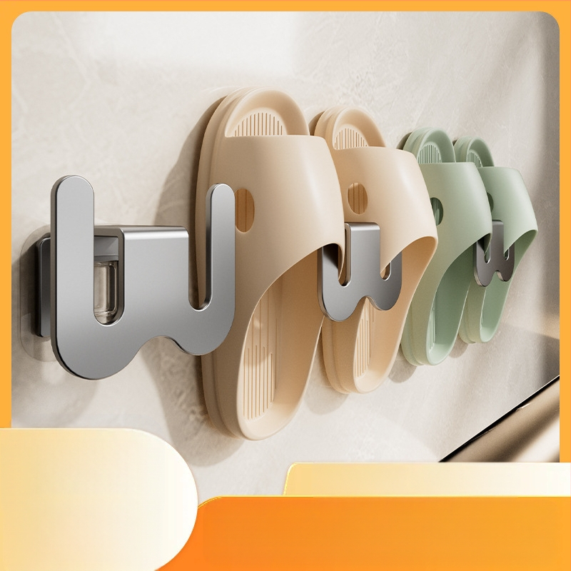 Ράφι για παντόφλες μπάνιου από ανθρακούχο ατσάλι, τοποθέτηση στον τοίχο χωρίς διάτρηση, με γάντζο αποστράγγισης, ελαφρύς πολυτελής σχεδιασμός