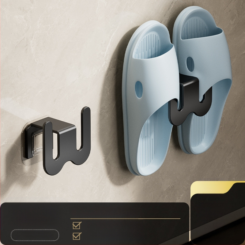 Ράφι για παντόφλες μπάνιου από ανθρακούχο ατσάλι, τοποθέτηση στον τοίχο χωρίς διάτρηση, με γάντζο αποστράγγισης, ελαφρύς πολυτελής σχεδιασμός