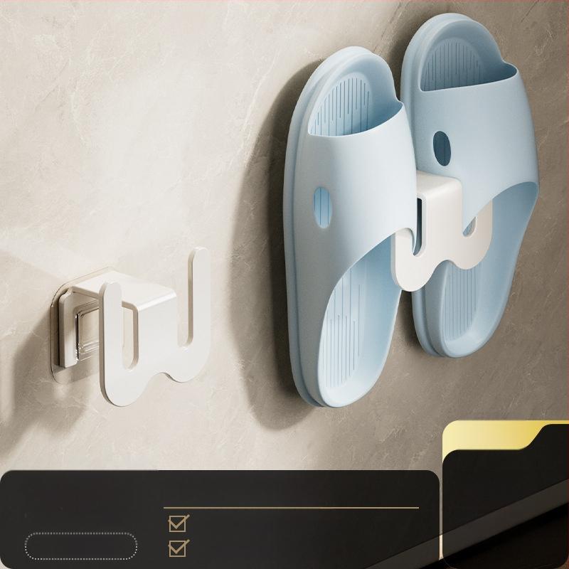 Ράφι για παντόφλες μπάνιου από ανθρακούχο ατσάλι, τοποθέτηση στον τοίχο χωρίς διάτρηση, με γάντζο αποστράγγισης, ελαφρύς πολυτελής σχεδιασμός