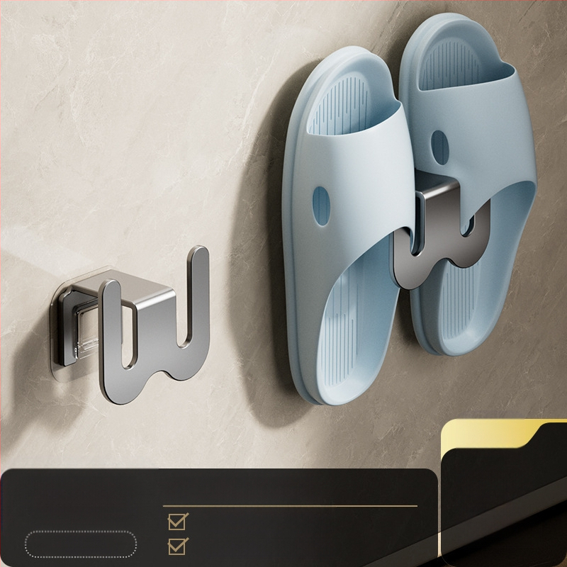 Ράφι για παντόφλες μπάνιου από ανθρακούχο ατσάλι, τοποθέτηση στον τοίχο χωρίς διάτρηση, με γάντζο αποστράγγισης, ελαφρύς πολυτελής σχεδιασμός