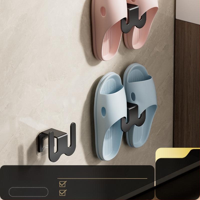 Ράφι για παντόφλες μπάνιου από ανθρακούχο ατσάλι, τοποθέτηση στον τοίχο χωρίς διάτρηση, με γάντζο αποστράγγισης, ελαφρύς πολυτελής σχεδιασμός