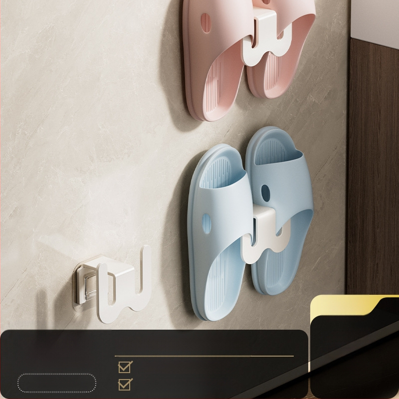 Ράφι για παντόφλες μπάνιου από ανθρακούχο ατσάλι, τοποθέτηση στον τοίχο χωρίς διάτρηση, με γάντζο αποστράγγισης, ελαφρύς πολυτελής σχεδιασμός