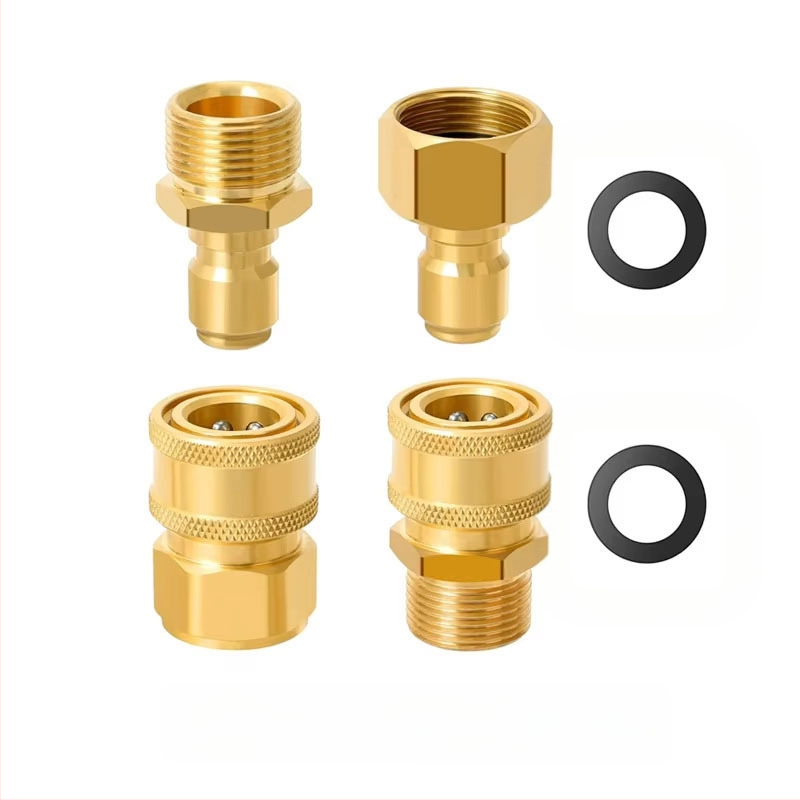 Aukšto slėgio plovimo greitojo prisijungimo rinkinys su 3/8 colio žarna ir 1/4 colio bronzinių vyriškų ir moteriškų galvučių, keturių dalių rinkinys