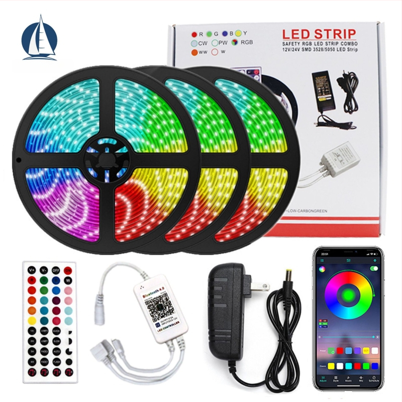 RGB LED лента 5050/2835 с Bluetooth и Wi‑Fi APP управление, музикален синхрон, 12V захранване, 14.4W, вътрешно осветление