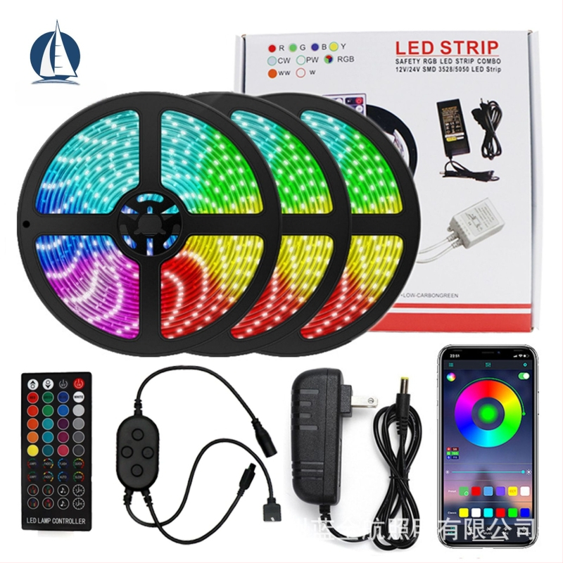 RGB LED лента 5050/2835 с Bluetooth и Wi‑Fi APP управление, музикален синхрон, 12V захранване, 14.4W, вътрешно осветление