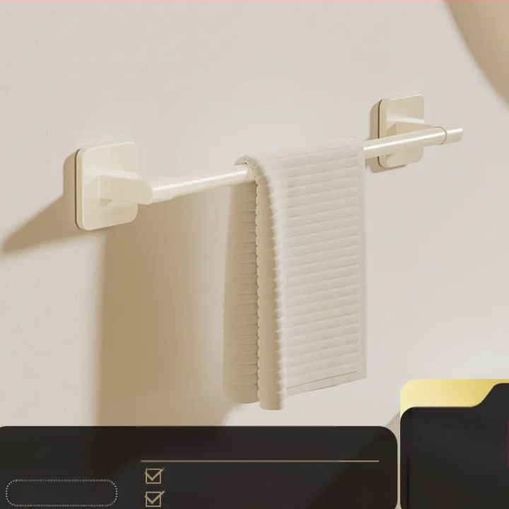 Επιτοίχιος κρεμάστρα πετσετών με έναν πόλο — χωρίς διάτρηση, κράμα αλουμινίου, βαμμένη επιφάνεια, χωρητικότητα φόρτωσης 100 kg, στυλ Light Luxury