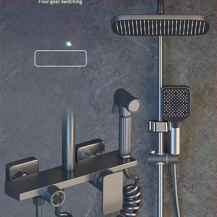 Dušo komplektas sienos montavimui, kvadratinė dušos galvutė, vario medžiaga, keturi nustatymai, dvigubas dušo čiaupas, modelis 8810