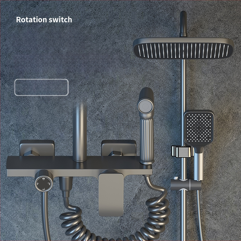 Dušo komplektas sienos montavimui, kvadratinė dušos galvutė, vario medžiaga, keturi nustatymai, dvigubas dušo čiaupas, modelis 8810