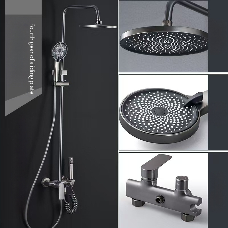 Dušo komplektas sienos montavimui, kvadratinė dušos galvutė, vario medžiaga, keturi nustatymai, dvigubas dušo čiaupas, modelis 8810