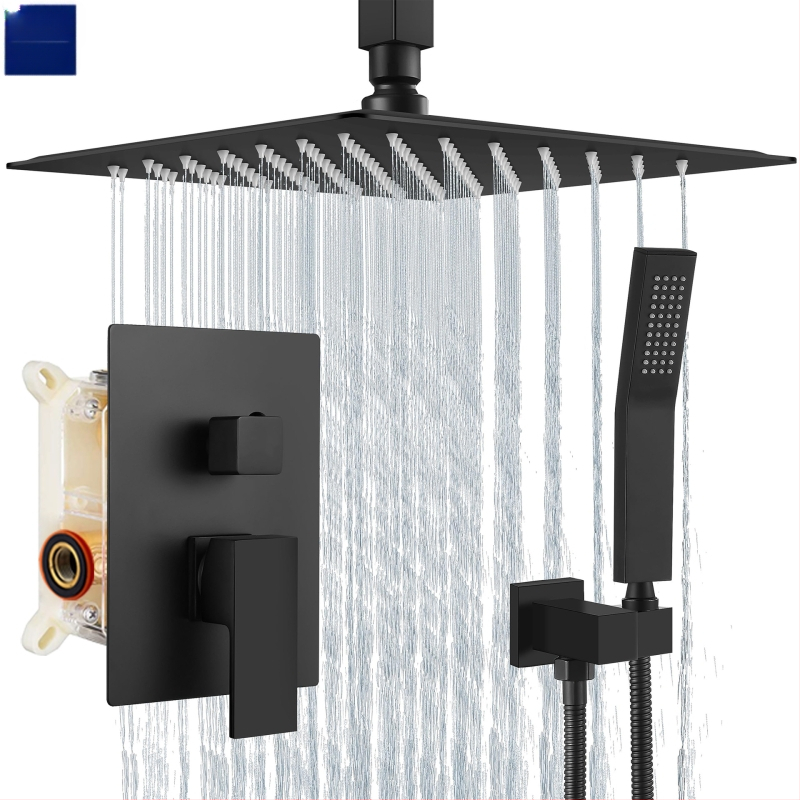 Paslėpta dušo sistema, varinis korpusas, lietaus funkcija, kvadratinė forma, modelis 079 US Gauge