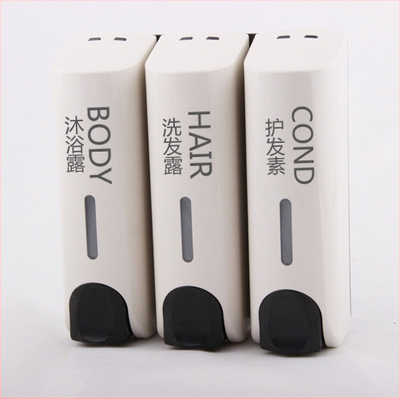 Dozatorius muilui ir vonios/šampūno dėžutė – ABS, 500 g, injekcinis formavimas, šiuolaikinis minimalistinis stilius, rankinis spaudimas