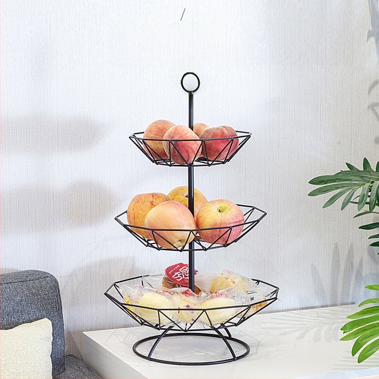 Кована железна кошница за плодове, нордичен трислоен дизайн, семпъл стил, за плодове, бонбони и сушени плодове, 2021 първокласно качество