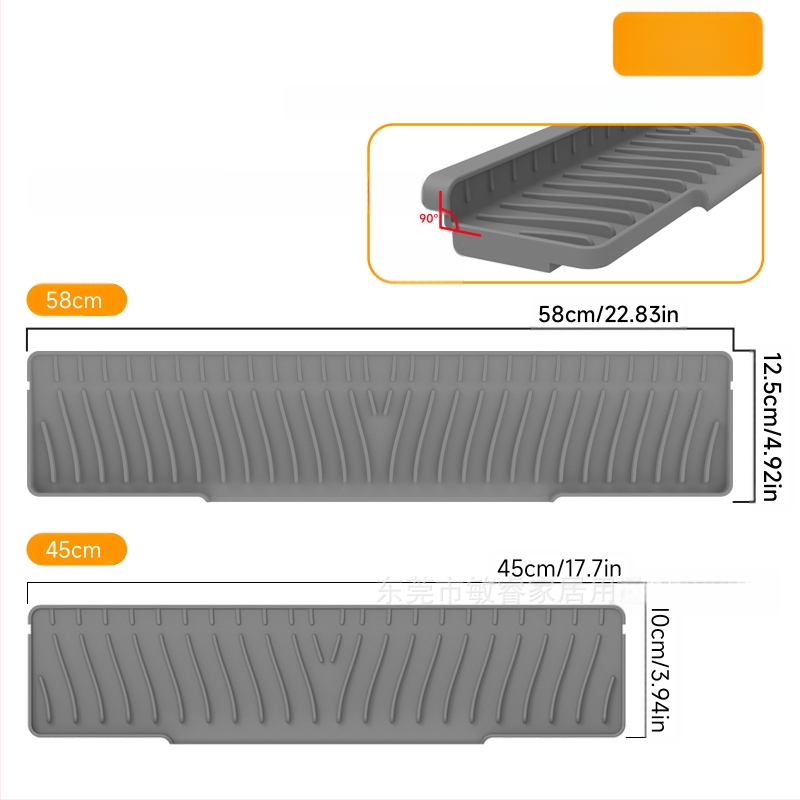 Kvadrātveida silikona drenāžas paliktnis izlietnei ar slīpo drenāžu un šļakstīšanās aizsardzību