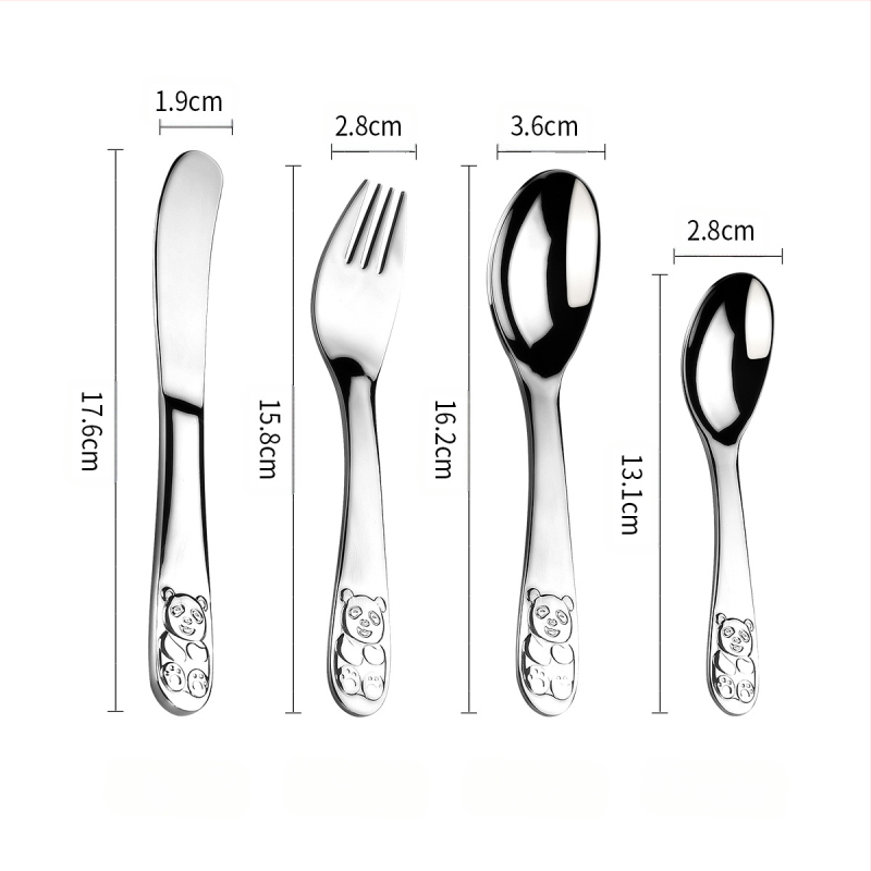 Vaikų peilio ir šakutės komplektas iš nerūdijančio plieno, karikatūrinis lokys, 410 nerūdijantis plienas, veidrodinis poliravimas, pritaikymas įmanomas