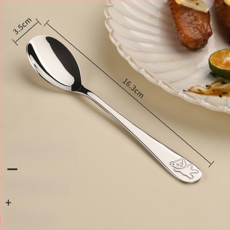 Vaikų peilio ir šakutės komplektas iš nerūdijančio plieno, karikatūrinis lokys, 410 nerūdijantis plienas, veidrodinis poliravimas, pritaikymas įmanomas