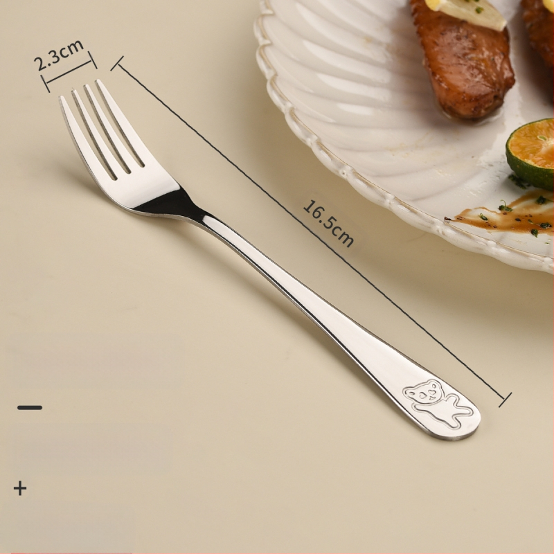 Vaikų peilio ir šakutės komplektas iš nerūdijančio plieno, karikatūrinis lokys, 410 nerūdijantis plienas, veidrodinis poliravimas, pritaikymas įmanomas