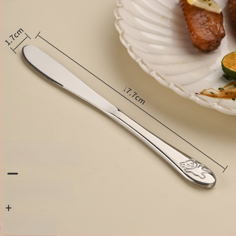 Vaikų peilio ir šakutės komplektas iš nerūdijančio plieno, karikatūrinis lokys, 410 nerūdijantis plienas, veidrodinis poliravimas, pritaikymas įmanomas