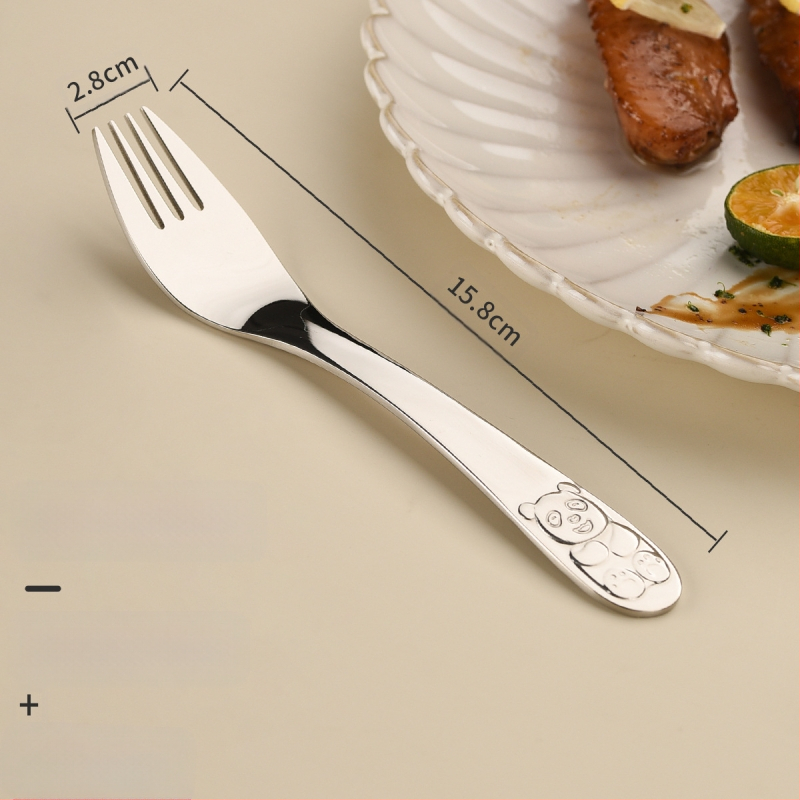 Vaikų peilio ir šakutės komplektas iš nerūdijančio plieno, karikatūrinis lokys, 410 nerūdijantis plienas, veidrodinis poliravimas, pritaikymas įmanomas