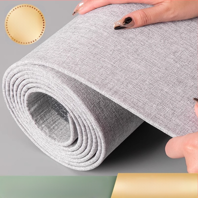 Lininis sienų audinys, daugiasluoksnė reljefinė paviršiaus, atsparus drėgmei, miegamajam ir televizoriaus fono dekorui, šiuolaikiškas minimalistinis stilius