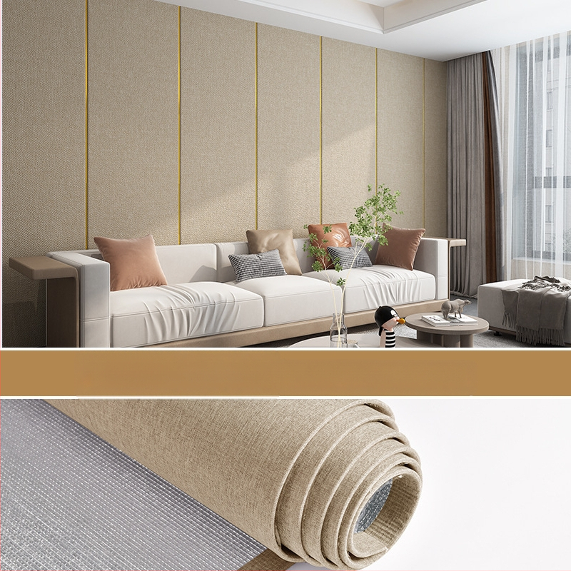 Lininis sienų audinys, daugiasluoksnė reljefinė paviršiaus, atsparus drėgmei, miegamajam ir televizoriaus fono dekorui, šiuolaikiškas minimalistinis stilius