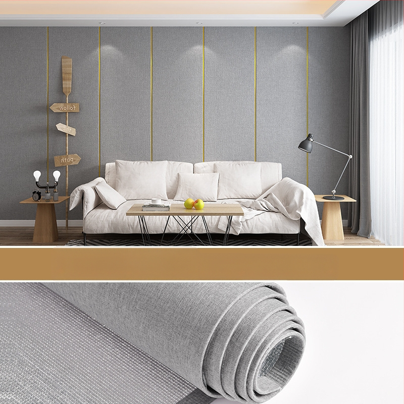 Lininis sienų audinys, daugiasluoksnė reljefinė paviršiaus, atsparus drėgmei, miegamajam ir televizoriaus fono dekorui, šiuolaikiškas minimalistinis stilius
