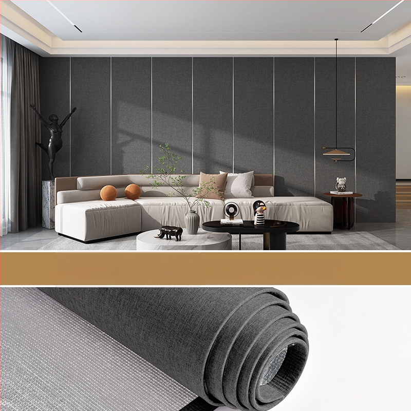 Lininis sienų audinys, daugiasluoksnė reljefinė paviršiaus, atsparus drėgmei, miegamajam ir televizoriaus fono dekorui, šiuolaikiškas minimalistinis stilius