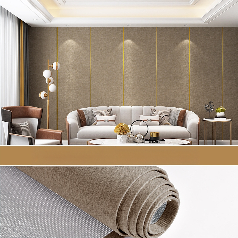 Lininis sienų audinys, daugiasluoksnė reljefinė paviršiaus, atsparus drėgmei, miegamajam ir televizoriaus fono dekorui, šiuolaikiškas minimalistinis stilius