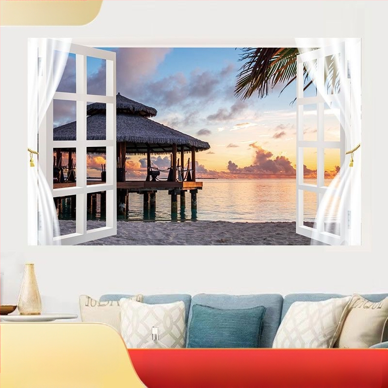 Αυτοκόλλητο τοίχου με θαλάσσιο τοπίο - αυτοκόλλητο PVC, χωρίς πλαίσιο, τοπίο για σαλόνι και υπνοδωμάτιο (Inkjet Εκτύπωση)
