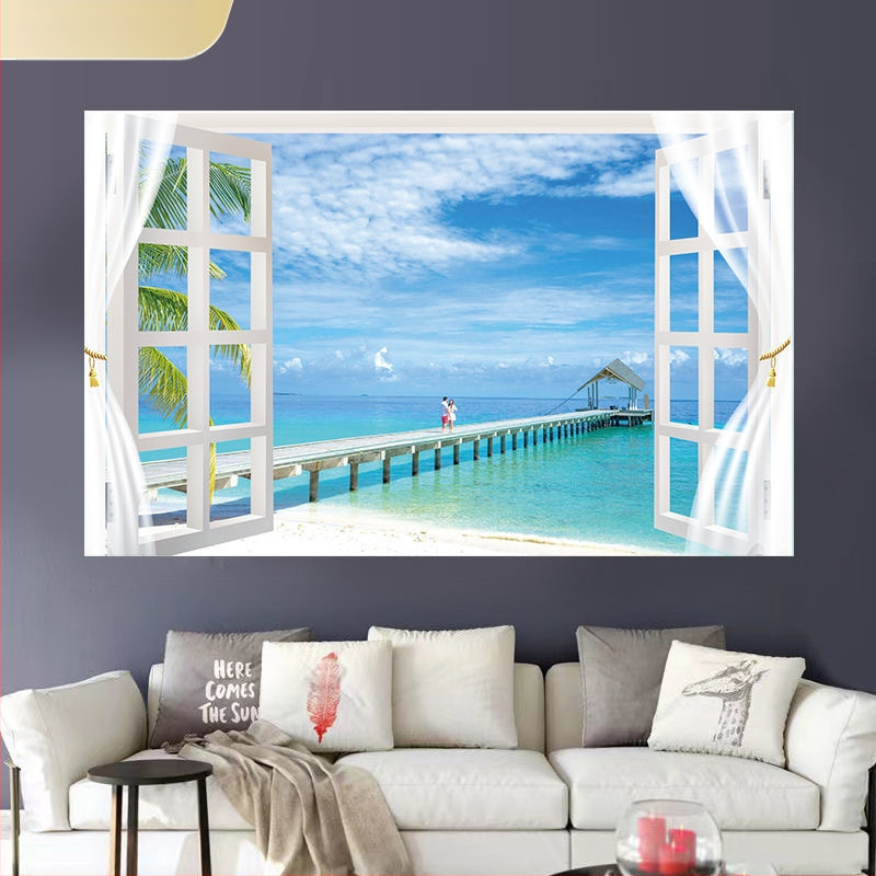 Αυτοκόλλητο τοίχου με θαλάσσιο τοπίο - αυτοκόλλητο PVC, χωρίς πλαίσιο, τοπίο για σαλόνι και υπνοδωμάτιο (Inkjet Εκτύπωση)