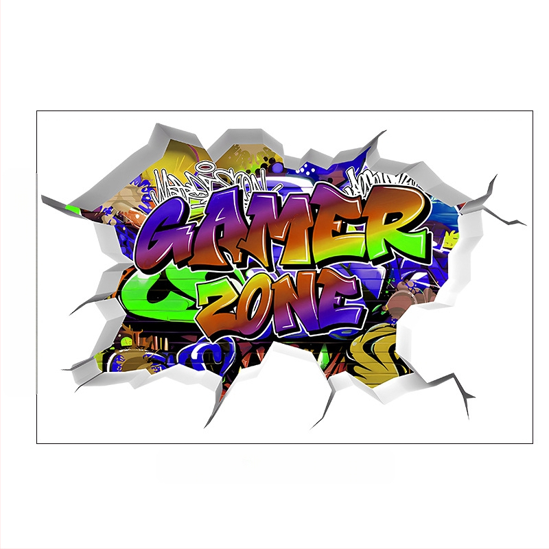 3D žaidimų sienos plakatas lipdukas; PVC medžiaga, prekės ženklas Ailin, 1 vnt., dekoratyvinis plokščias sienos lipdukas svetainei, miegamajam ar studijai