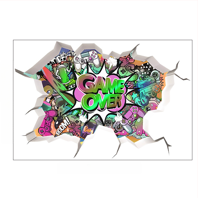 3D žaidimų sienos plakatas lipdukas; PVC medžiaga, prekės ženklas Ailin, 1 vnt., dekoratyvinis plokščias sienos lipdukas svetainei, miegamajam ar studijai