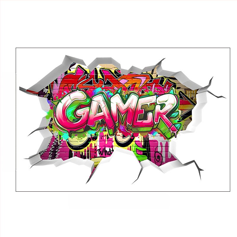 3D žaidimų sienos plakatas lipdukas; PVC medžiaga, prekės ženklas Ailin, 1 vnt., dekoratyvinis plokščias sienos lipdukas svetainei, miegamajam ar studijai