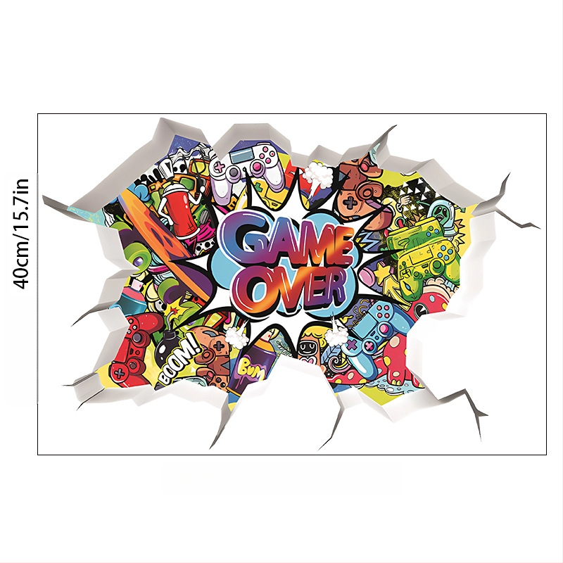 3D žaidimų sienos plakatas lipdukas; PVC medžiaga, prekės ženklas Ailin, 1 vnt., dekoratyvinis plokščias sienos lipdukas svetainei, miegamajam ar studijai