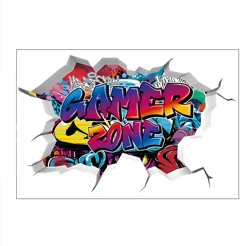 3D žaidimų sienos plakatas lipdukas; PVC medžiaga, prekės ženklas Ailin, 1 vnt., dekoratyvinis plokščias sienos lipdukas svetainei, miegamajam ar studijai