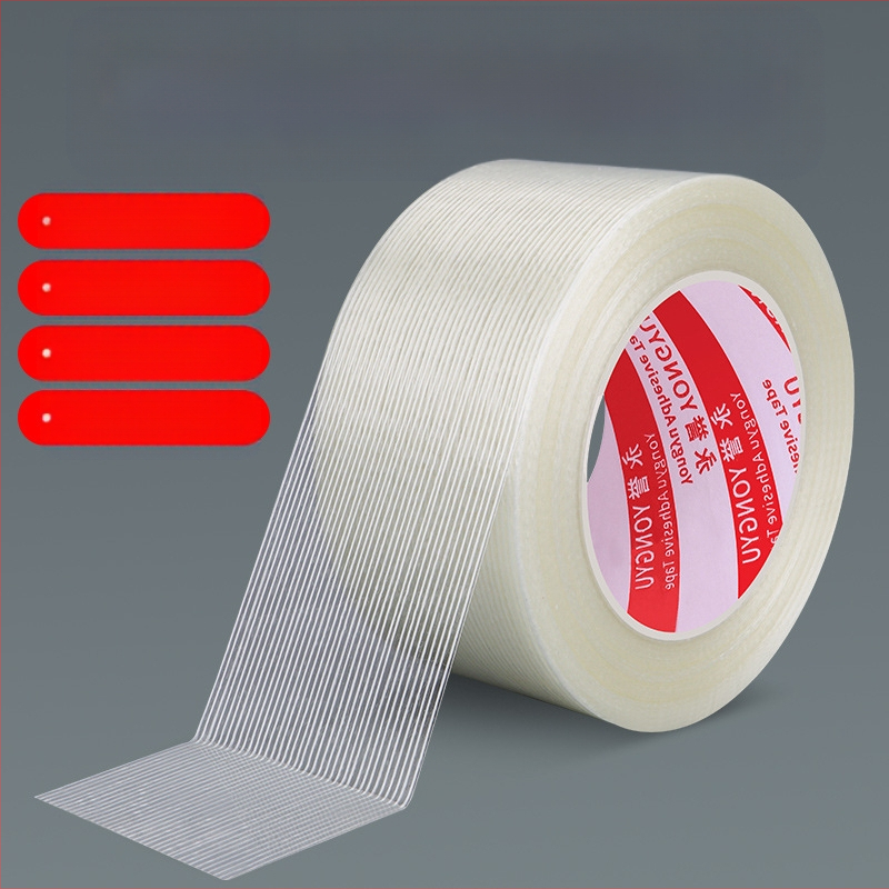 Stripētā šķiedru lenta SX – akrila līme uz šķiedru substrāta, biezums 0,15 mm, saķere 550 N/m, rūpnieciskai stiprināšanai un smagu priekšmetu piesiešanai