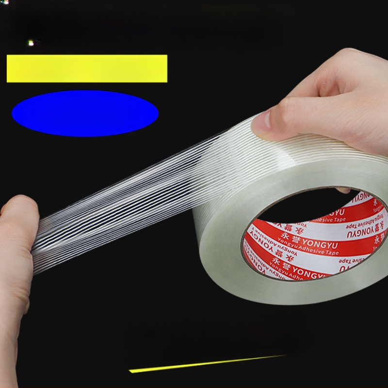 Stripētā šķiedru lenta SX – akrila līme uz šķiedru substrāta, biezums 0,15 mm, saķere 550 N/m, rūpnieciskai stiprināšanai un smagu priekšmetu piesiešanai