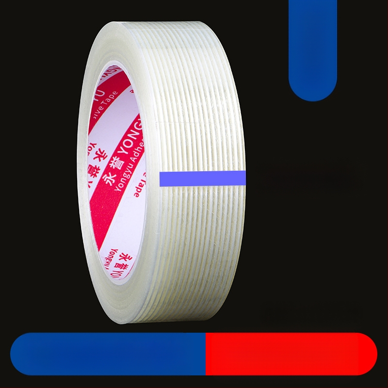 Stripētā šķiedru lenta SX – akrila līme uz šķiedru substrāta, biezums 0,15 mm, saķere 550 N/m, rūpnieciskai stiprināšanai un smagu priekšmetu piesiešanai