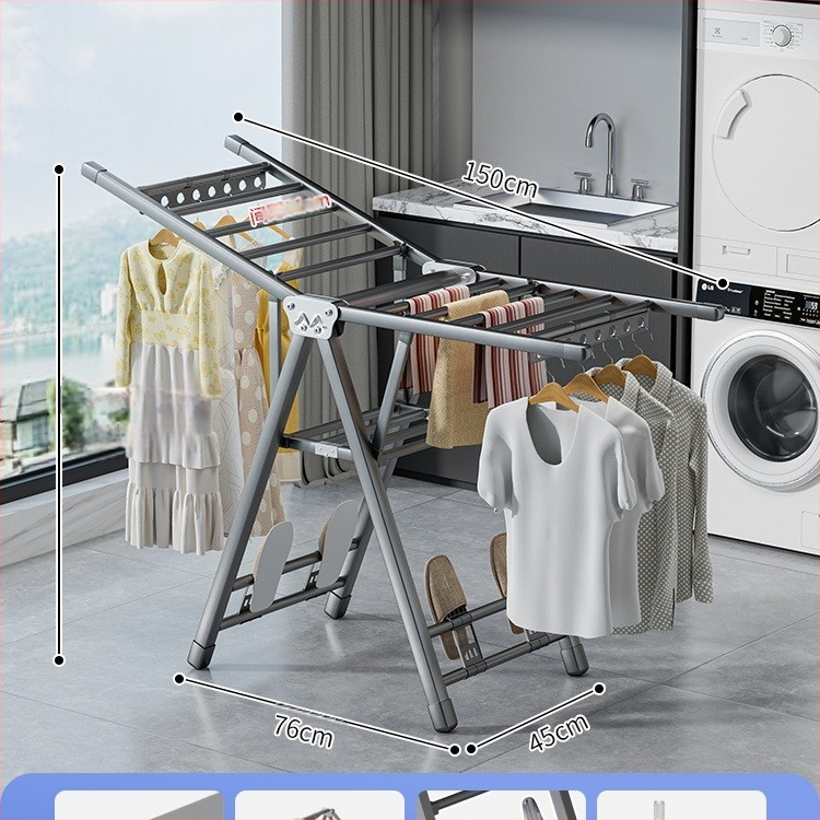Stovinti skalbinių džiovyklė su sparno formos dizainu, sulankstoma, plieninė konstrukcija, mobilus