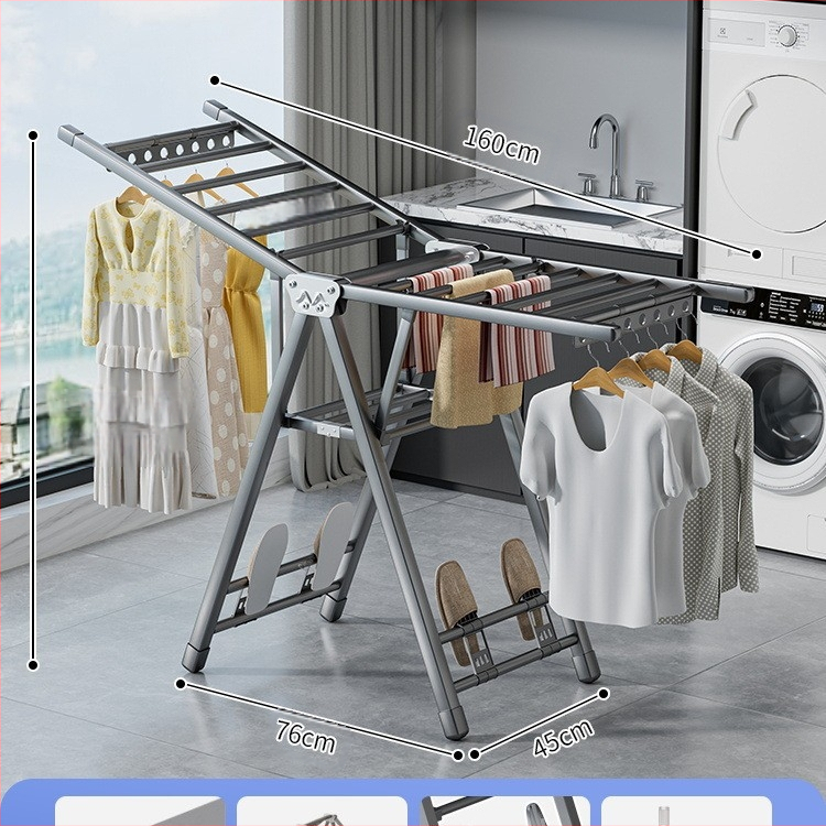 Stovinti skalbinių džiovyklė su sparno formos dizainu, sulankstoma, plieninė konstrukcija, mobilus