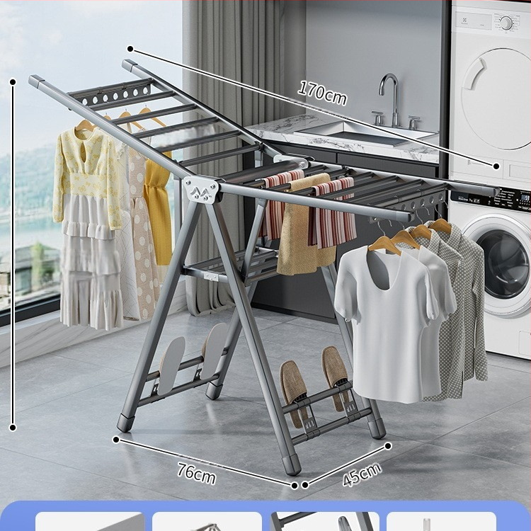 Stovinti skalbinių džiovyklė su sparno formos dizainu, sulankstoma, plieninė konstrukcija, mobilus